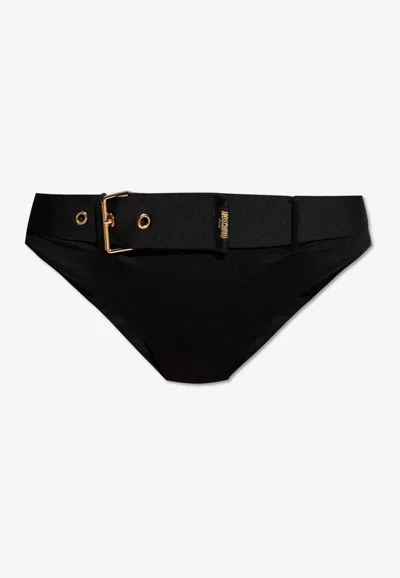 Moschino Belted Waist Bikini Bottoms In Black
