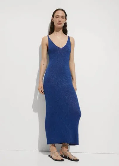 Mango Dressing Gown Maille Lurex In Bleu Électrique
