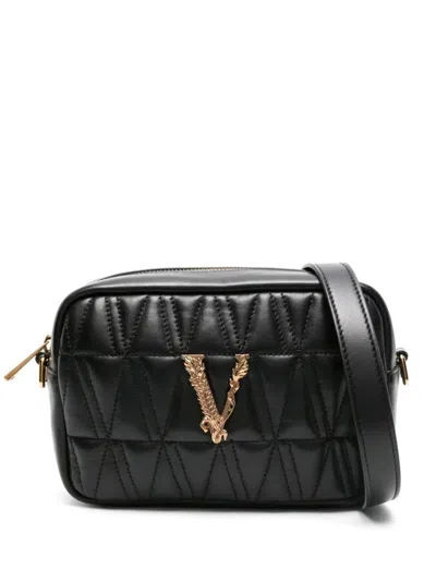 Versace Quilted Lamb Leather Camera Case In Black