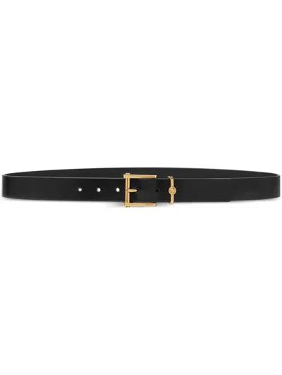 Versace Belts Leather Accessories In Black- Gold
