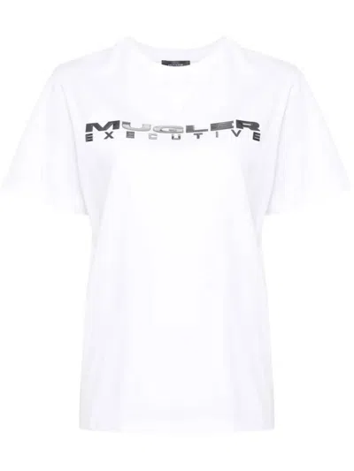 Mugler Executive T-shirt With Print In Warm White