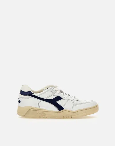 Diadora B.560 Used Leather Heritage Sneakers In White-blue