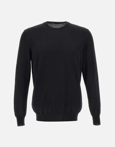 Kangra Cashmere Black Cotton Crew Neck Sweater
