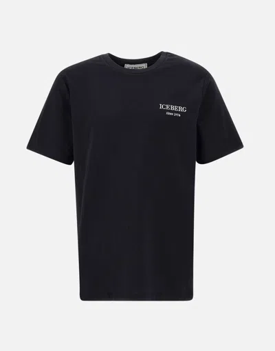 Iceberg Black Cotton Jersey T-shirt With White Logo