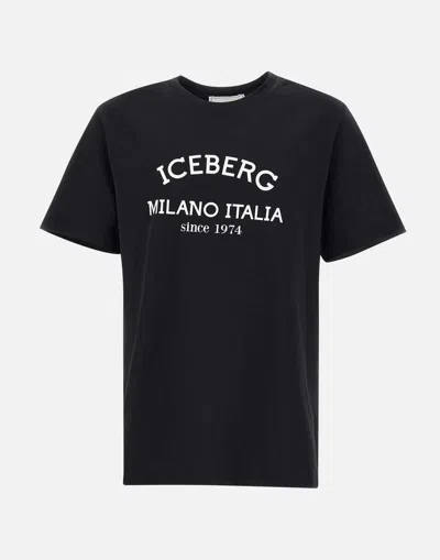 Iceberg Black Cotton T-shirt With Logo Print