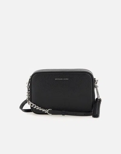 Michael Kors Black Leather Camera Bag With Silver Finishes