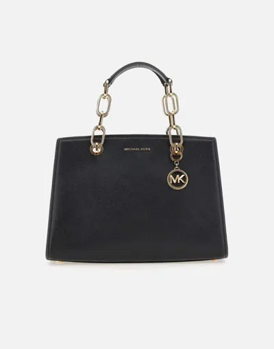 Michael Kors Black Leather Handbag With Chain Handle And Charms