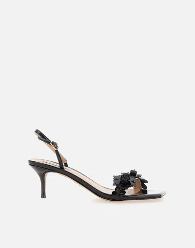 Steve Madden Black Patent Callalily Sandals With Woven Floral Details