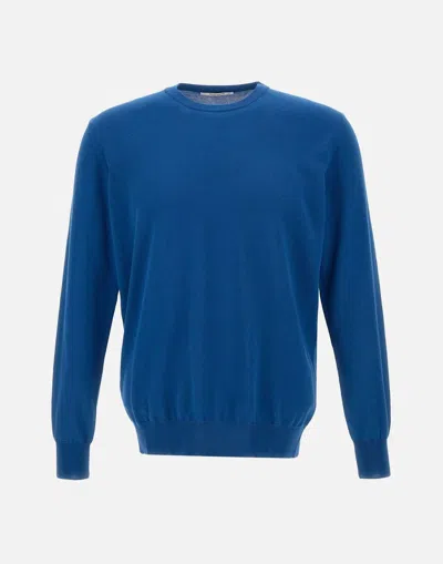Kangra Cashmere Blue Cotton Crew Neck Sweater