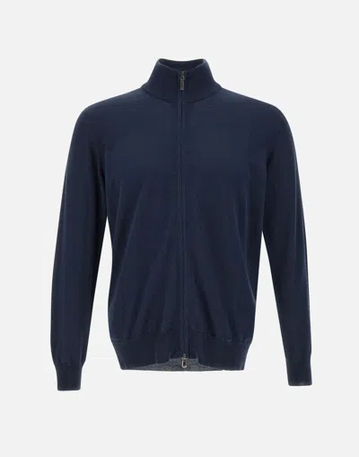 Kangra Cashmere Blue Cotton Sweater With Zip Closure