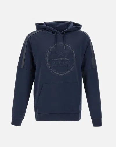 Ea7 Blue Organic Cotton Sweatshirt With Hood