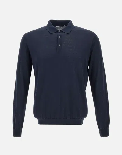Kangra Cashmere Blue Polo Cotton And Silk Sweater