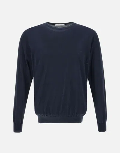 Kangra Cashmere Blue Silk And Cotton Sweater For Men