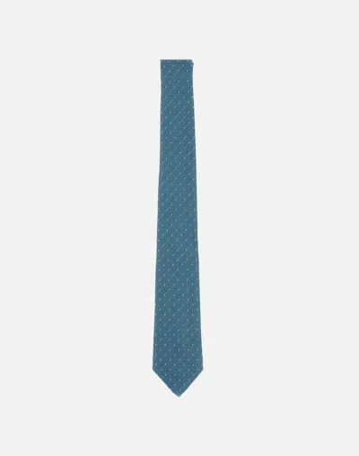 Paul Smith Blue Silk Tie With Grey Polka Dots