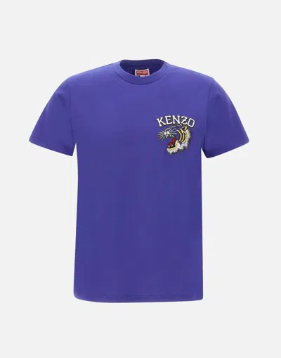 Kenzo Tiger Varsity Cotton T-shirt In Blue