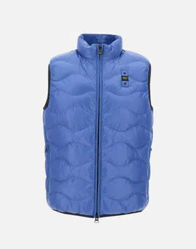 Blauer Usa Cobalt Blue Check Vest With Zip Closure