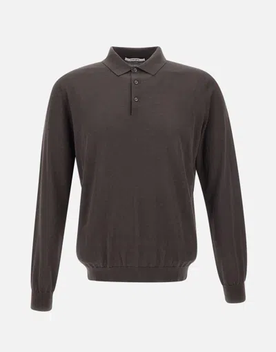 Kangra Cashmere Cotton And Silk Polo Sweater In Dark Brown