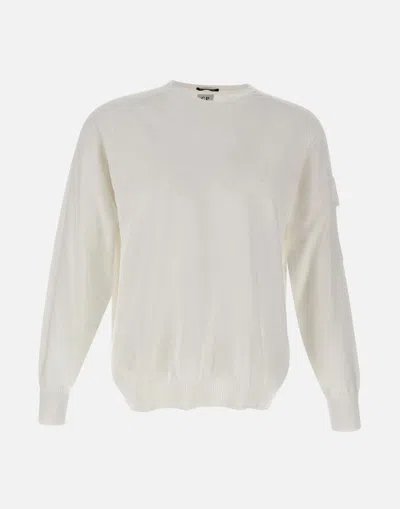 C.p. Company Cotton Blend White Crew Neck Sweatshirt