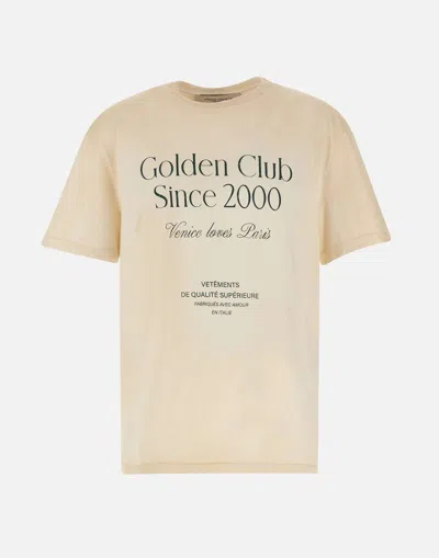 Golden Goose Cotton T-shirt With Destroyed Details And Logo Print In White