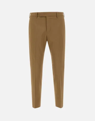 Pt Torino Dieci Camel Wool Trousers With Contemporary Edge Collection In Brown
