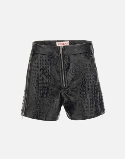 Iceberg Eco-leather Shorts In Black