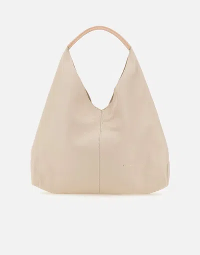 My-best Bags Ellisse Leather Shoulder Bag With Butter Contrasting Handle In Beige