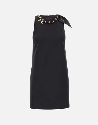 Elisabetta Franchi Events Black Sleeveless Mini Dress With Gold Chain Accessory
