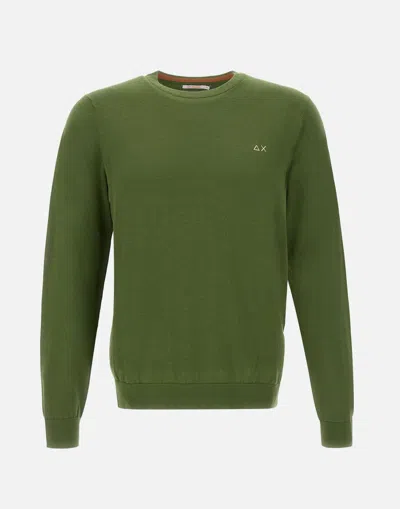 Sun68 Green Cotton Sweater With Elbow Patches