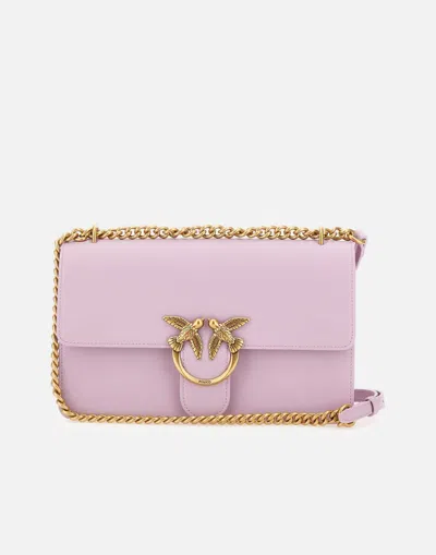 Pinko Lilac Love One Classic Leather Shoulder Bag In Purple