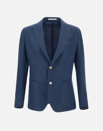 Eleventy Hooded Notched-lapel Linen And Cotton-blend Blazer In Navy And Ivory