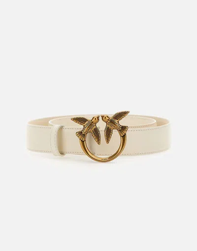 Pinko Love Berry Leather Belt With Love Birds Buckle In White