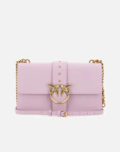 Pinko Love One Classic Lilac Leather Shoulder Bag In Purple