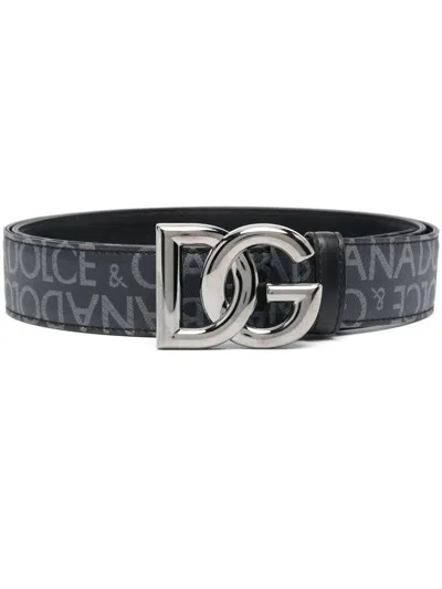 Dolce & Gabbana Logo-tape Fabric Belt In Black