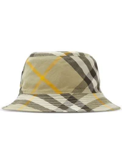 Burberry Check-pattern Reversible Bucket Hat In Hunter