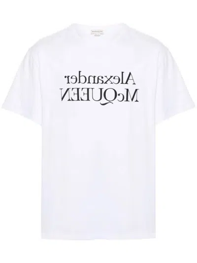 Alexander Mcqueen White And Black Cotton T-shirt In White / Black