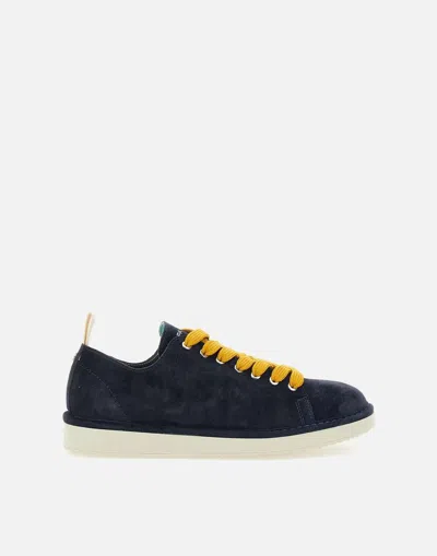 Pànchic Midnight Blue Suede Sneakers With Mustard Yellow Laces In Blue/yellow