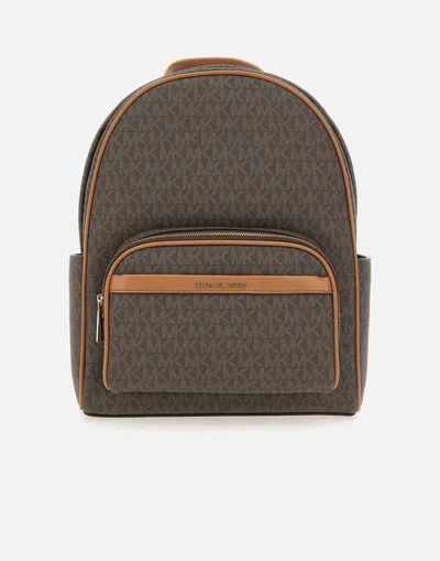 Michael Kors Monogram Brown Leather Backpack With Gold Accents