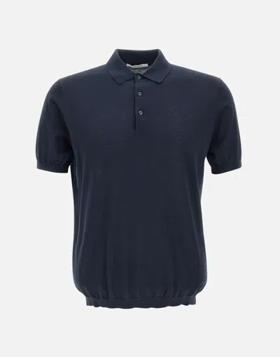Kangra Cashmere Navy Blue Cotton And Silk Polo Shirt