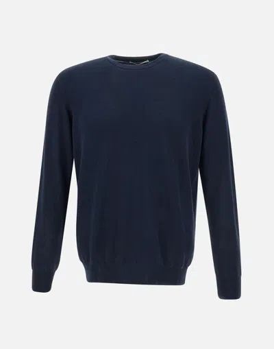 Kangra Cashmere Navy Blue Cotton Sweater - Crew Neck