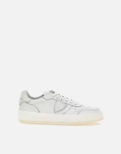 Philippe Model Nice Low Leather White Sneakers With Iconic Side Shield