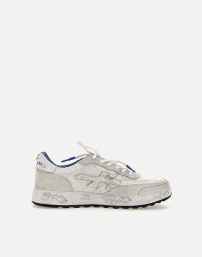 Premiata Nous6657 Leather Ice Sneakers With Blue Profiles In Grey