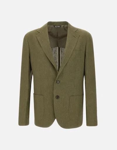 Brian Dales Olive Linen Blazer With Viscose Lining In Green