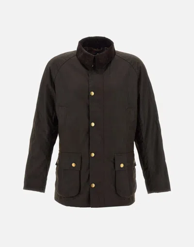 Barbour Olive Ashby Wax Jacket With Tartan Lining In Green