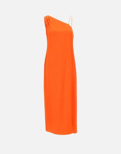 Calvin Klein Orange Viscose Crepe One Shoulder Dress