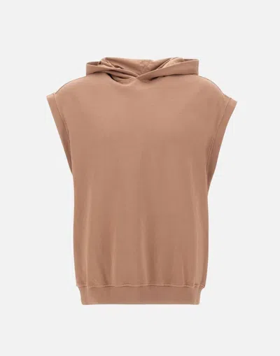 Emporio Armani Sleeveless Cotton Sweatshirt In Brown