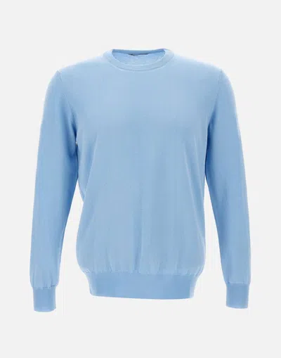 Kangra Cashmere Periwinkle Cotton Sweater With Ribbed Hems In Blue