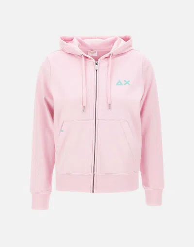 Sun68 Pink Hood Zip Sweater With Aqua Green Logo