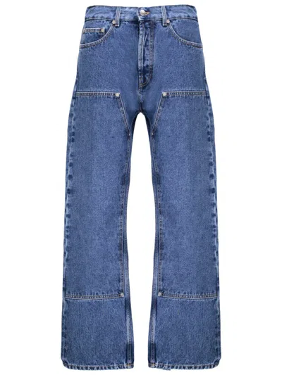 Palm Angels Straight Leg Panelled Jeans In Blue