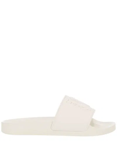 Palm Angels Logo Embossed Square Toe Slides In White Whit