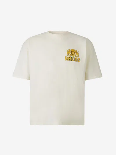 Rhude Printed Cotton T-shirt In Cream